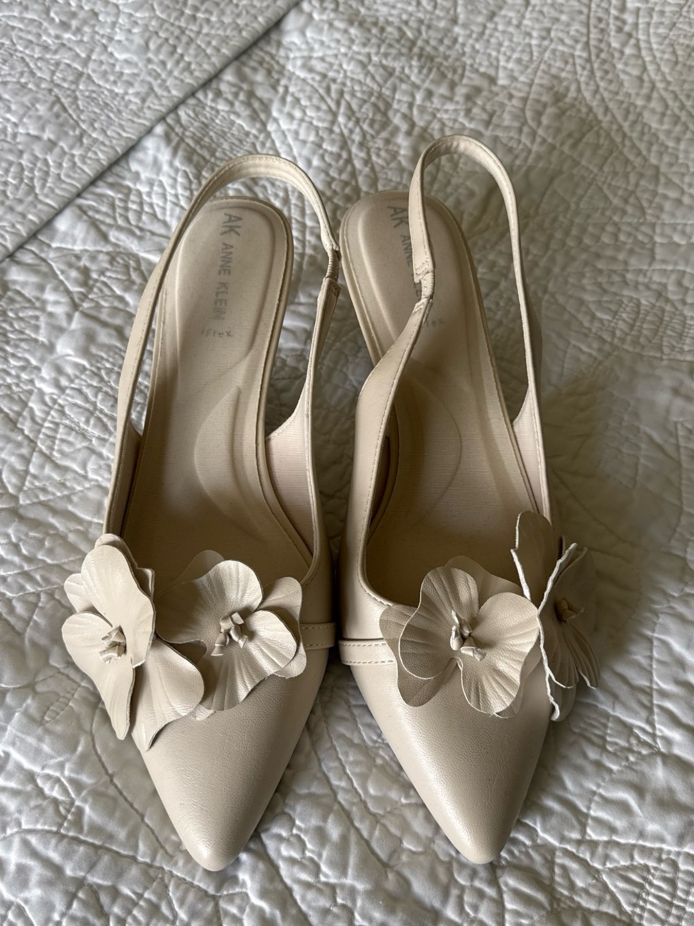 Anne Klein Beige Floral Slingback Pumps